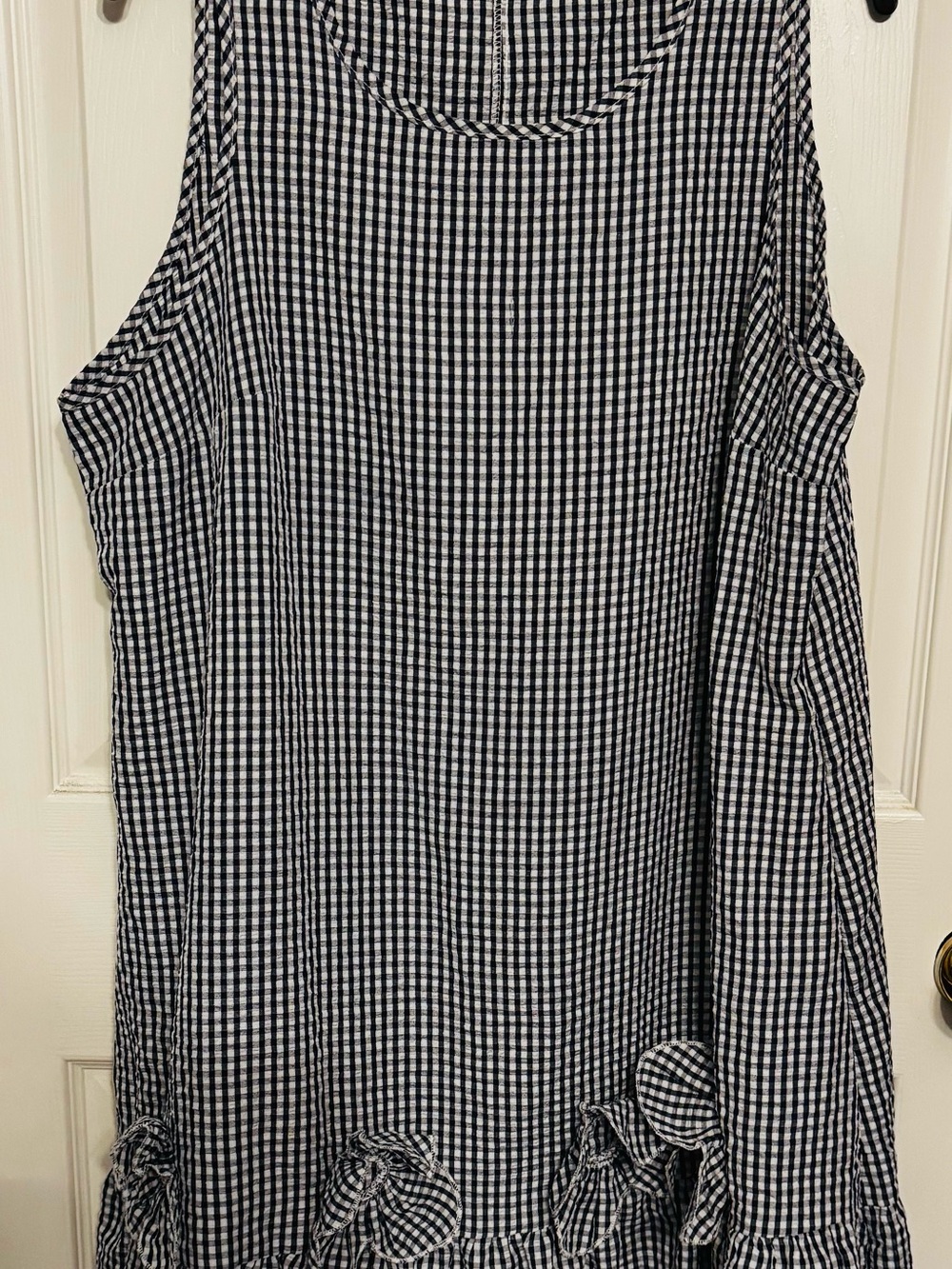 Navy Blue & White Gingham Tank Dress with Ruffle Detail